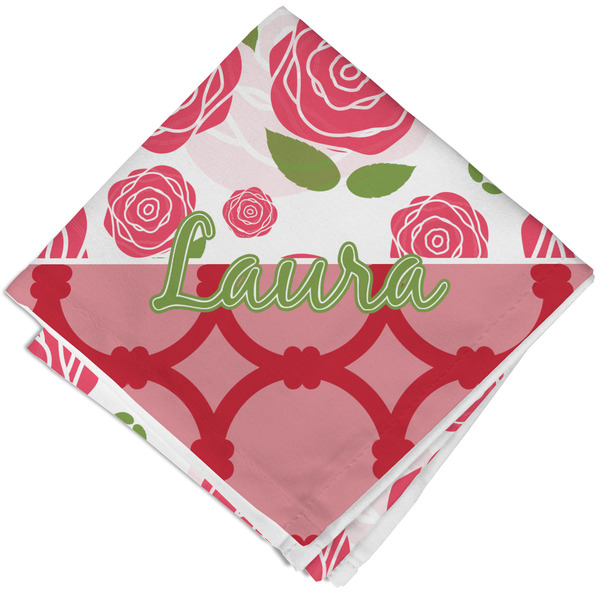 Custom Roses Cloth Cocktail Napkin - Single w/ Name or Text