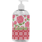 Roses Plastic Soap / Lotion Dispenser (16 oz - Large - White) (Personalized)