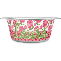 Roses Stainless Steel Dog Bowl - Large (Personalized)