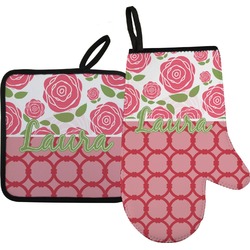 Roses Right Oven Mitt & Pot Holder Set w/ Name or Text