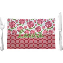 Roses Rectangular Glass Lunch / Dinner Plate - Single or Set (Personalized)