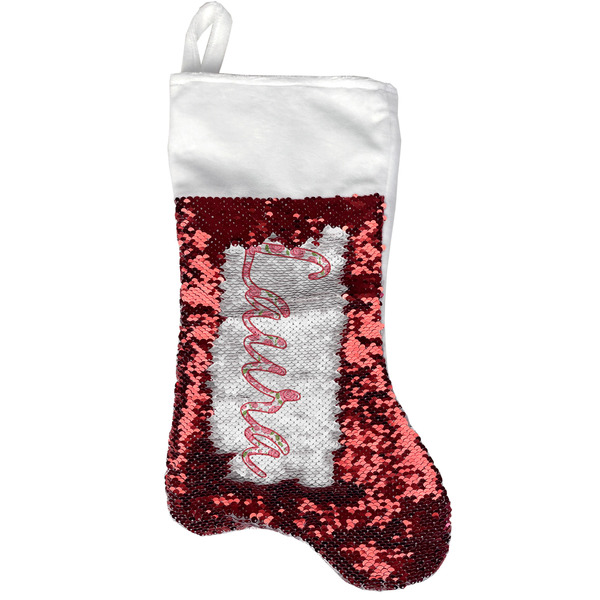 Custom Roses Reversible Sequin Stocking - Red (Personalized)