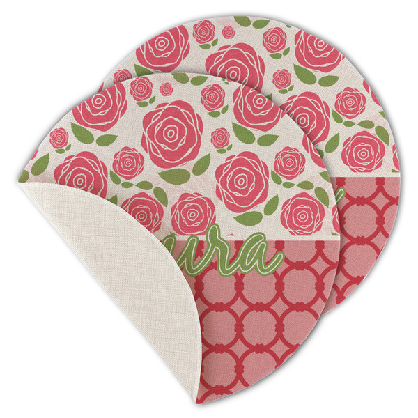 Custom Roses Round Linen Placemat - Single Sided - Set of 4 (Personalized)