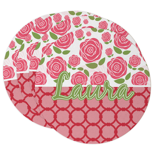 Custom Roses Round Paper Coasters w/ Name or Text