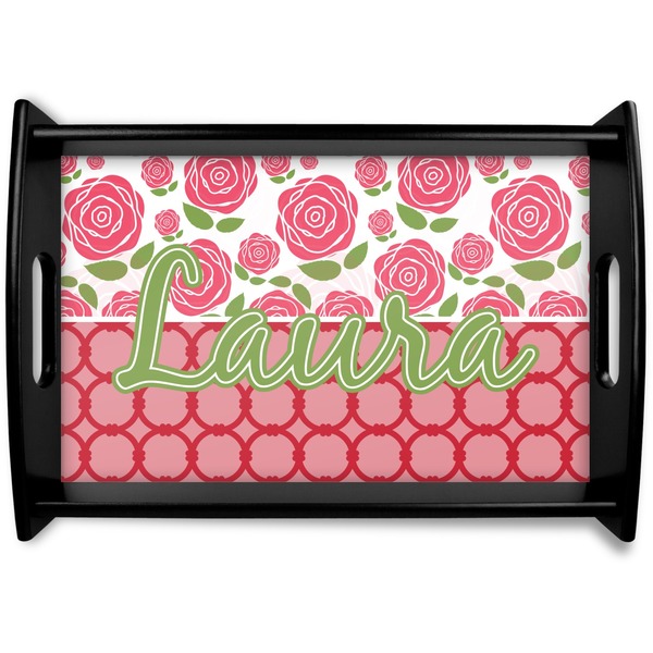 Custom Roses Black Wooden Tray - Small (Personalized)