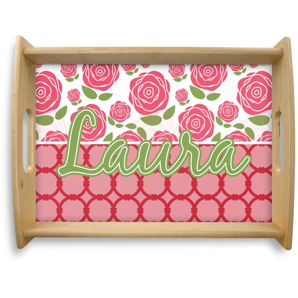 Custom Roses Natural Wooden Tray - Large (Personalized)