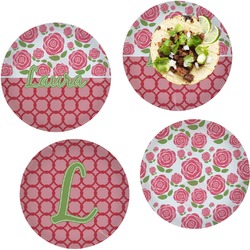 Roses Set of 4 Glass Lunch / Dinner Plate 10" (Personalized)