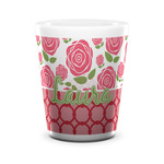 Roses Ceramic Shot Glass - 1.5 oz - White - Set of 4 (Personalized)