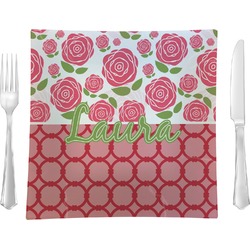 Roses 9.5" Glass Square Lunch / Dinner Plate- Single or Set of 4 (Personalized)