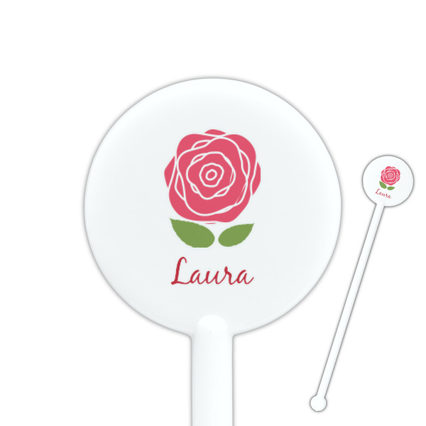 Custom Roses 5.5" Round Plastic Stir Sticks - White - Double Sided (Personalized)