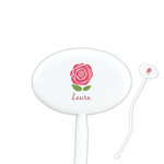 Roses 7" Oval Plastic Stir Sticks - White - Single Sided (Personalized)