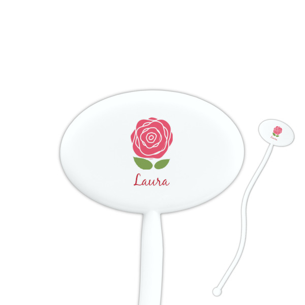 Custom Roses 7" Oval Plastic Stir Sticks - White - Single Sided (Personalized)