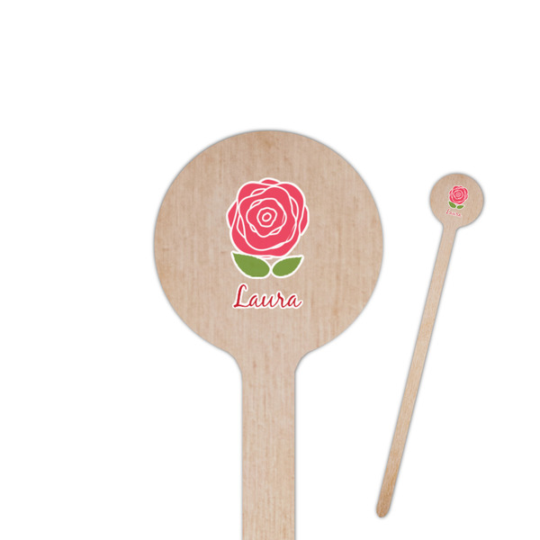 Custom Roses 6" Round Wooden Stir Sticks - Double Sided (Personalized)