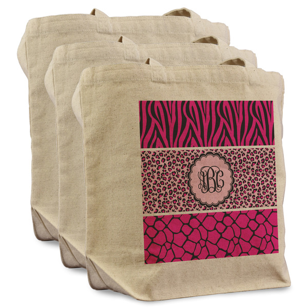 Custom Triple Animal Print Reusable Cotton Grocery Bags - Set of 3 (Personalized)