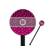 Triple Animal Print 5.5" Round Plastic Stir Sticks - Black - Single Sided (Personalized)