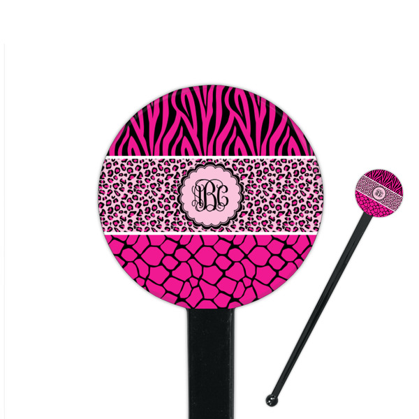 Custom Triple Animal Print 7" Round Plastic Stir Sticks - Black - Double Sided (Personalized)