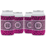 Triple Animal Print Can Cooler (12 oz) - Set of 4 w/ Monogram