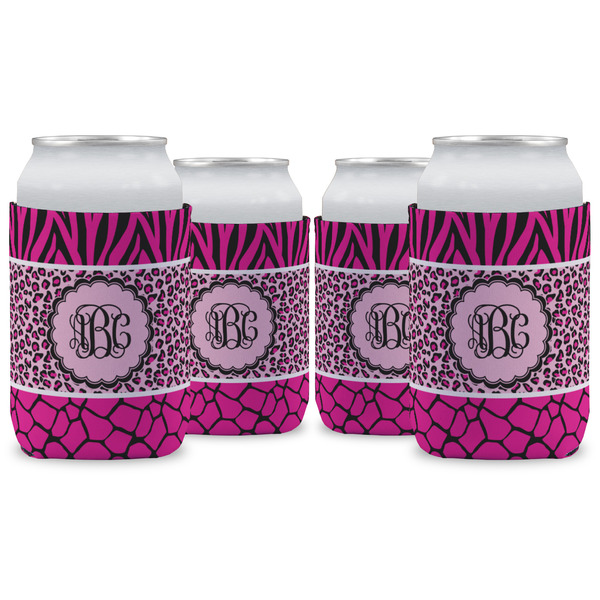 Custom Triple Animal Print Can Cooler (12 oz) - Set of 4 w/ Monogram