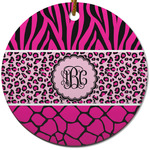 Triple Animal Print Round Ceramic Ornament w/ Monogram