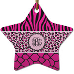 Triple Animal Print Star Ceramic Ornament w/ Monogram