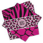 Triple Animal Print Cloth Cocktail Napkins - Set of 4 w/ Monogram