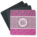 Triple Animal Print Square Rubber Backed Coasters - Set of 4 (Personalized)