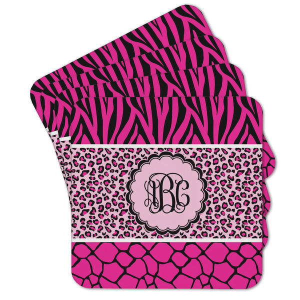 Custom Triple Animal Print Cork Coaster - Set of 4 w/ Monogram