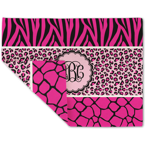 Custom Triple Animal Print Double-Sided Linen Placemat - Single w/ Monogram