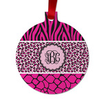 Triple Animal Print Metal Ball Ornament - Double Sided w/ Monogram