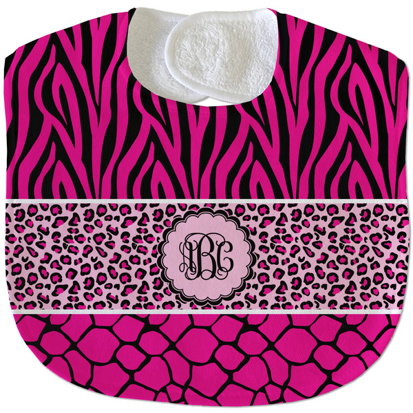 Custom Triple Animal Print Velour Baby Bib w/ Monogram