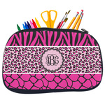 Triple Animal Print Neoprene Pencil Case - Medium w/ Monogram