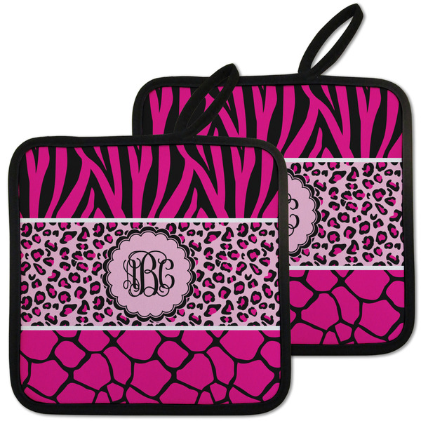 Custom Triple Animal Print Pot Holders - Set of 2 w/ Monogram