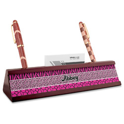 Triple Animal Print Red Mahogany Nameplate with Business Card Holder (Personalized)
