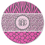 Triple Animal Print Round Rubber Backed Coaster (Personalized)