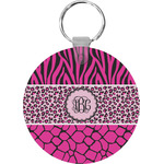 Triple Animal Print Round Plastic Keychain (Personalized)