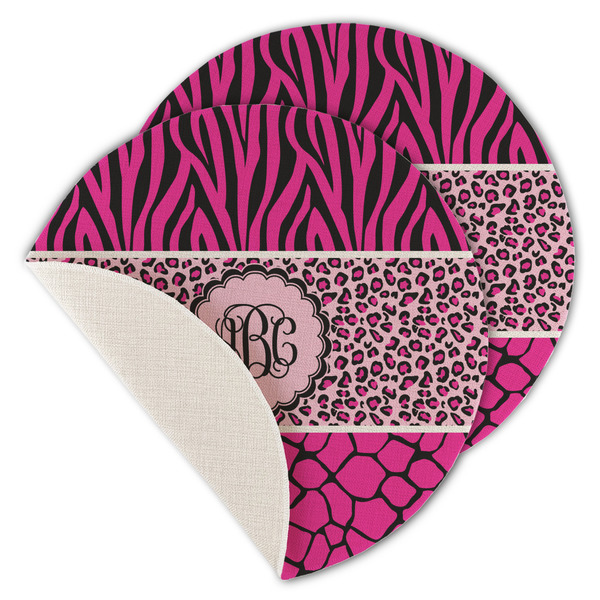 Custom Triple Animal Print Round Linen Placemat - Single Sided - Set of 4 (Personalized)