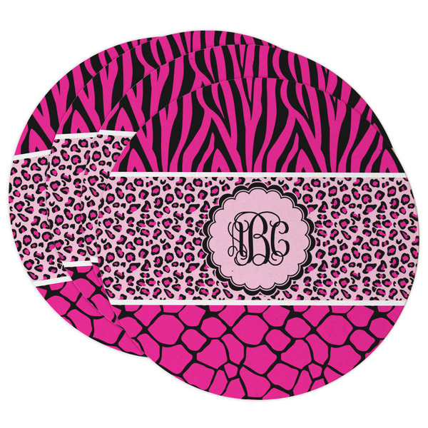 Custom Triple Animal Print Round Paper Coasters w/ Monograms