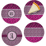 Triple Animal Print Set of 4 Glass Appetizer / Dessert Plate 8" (Personalized)