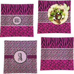 Triple Animal Print Set of 4 Glass Square Lunch / Dinner Plate 9.5" (Personalized)