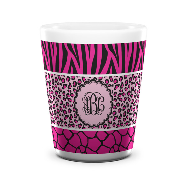 Custom Triple Animal Print Ceramic Shot Glass - 1.5 oz - White - Single (Personalized)