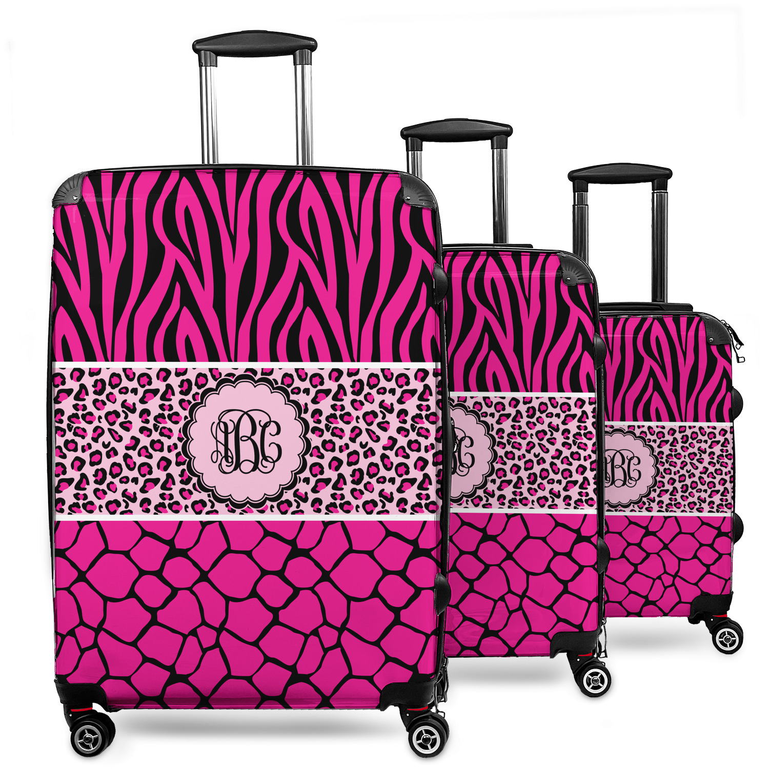 Custom Triple Animal Print 3 Piece Luggage Set 20 Carry On 24 Medium Checked 28 Large Checked Personalized YouCustomizeIt