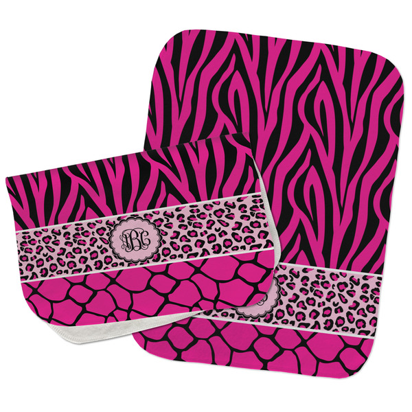 Custom Triple Animal Print Burp Cloths - Fleece - Set of 2 w/ Monogram