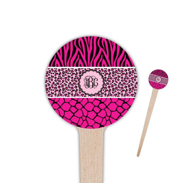 Custom Triple Animal Print 4" Round Wooden Food Picks - Double Sided (Personalized)