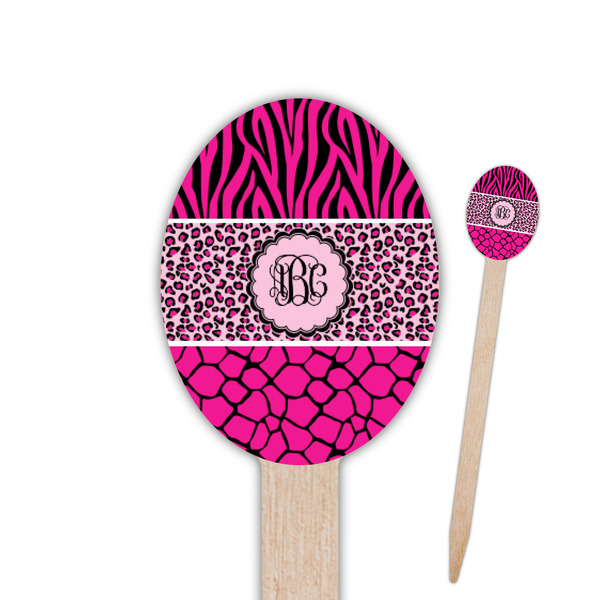 Custom Triple Animal Print Oval Wooden Food Picks - Double Sided (Personalized)