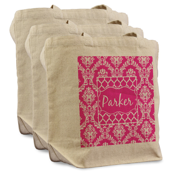 Custom Moroccan & Damask Reusable Cotton Grocery Bags - Set of 3 (Personalized)