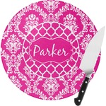 Moroccan & Damask Round Glass Cutting Board - Small (Personalized)