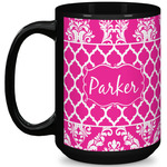 Moroccan & Damask 15 Oz Coffee Mug - Black (Personalized)