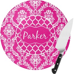 Moroccan & Damask Round Glass Cutting Board - Medium (Personalized)