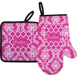 Moroccan & Damask Right Oven Mitt & Pot Holder Set w/ Name or Text