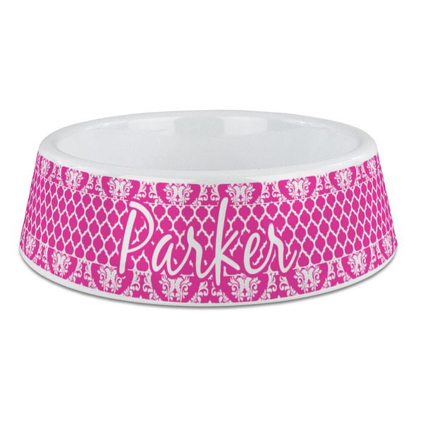 Custom Moroccan & Damask Plastic Dog Bowl - Large (Personalized)